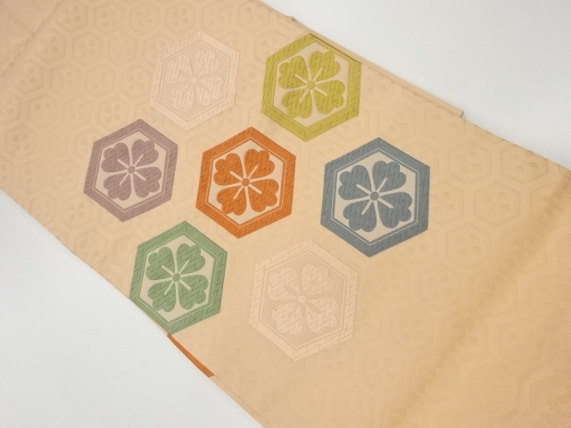JAPANESE KIMONO / VINTAGE NAGOYA OBI / WOVEN FLOWER RHOMBUS & KIKKO